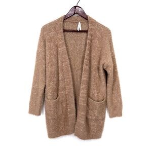 Dreamers By Debut Tan Brown Cozy Open Front Fuzzy Eyelash Cardigan Size S/M